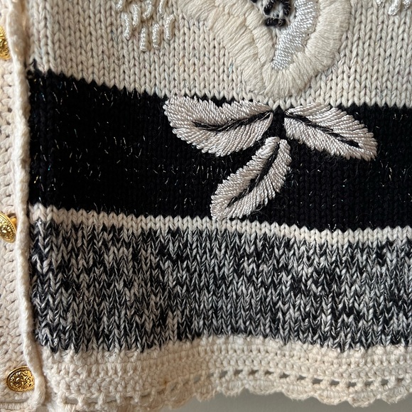 Climax by Sacha Vintage Cream & Black Embroidered Sparkly Knit Cardigan XL - Picture 10 of 11